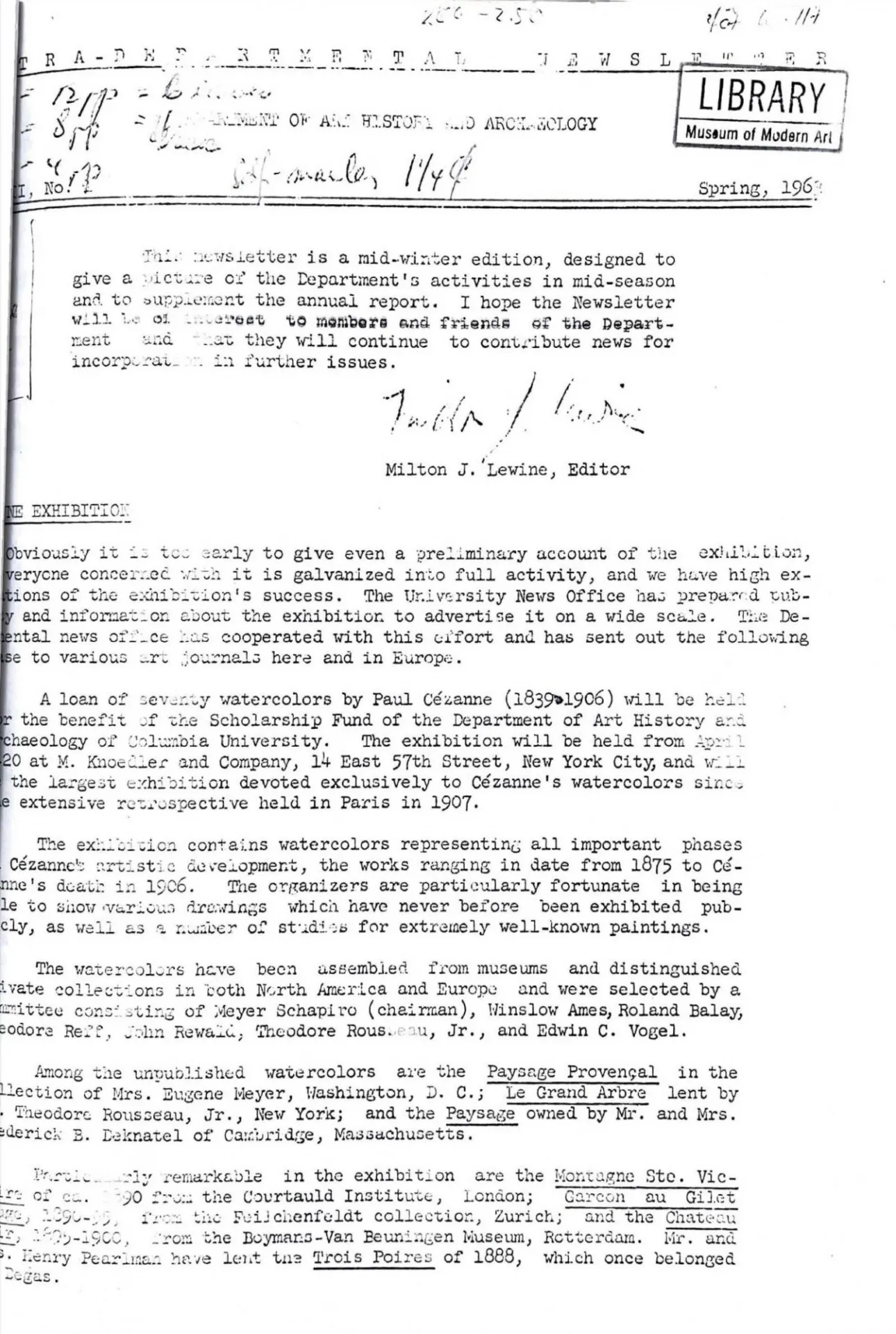 newsletter, 1963