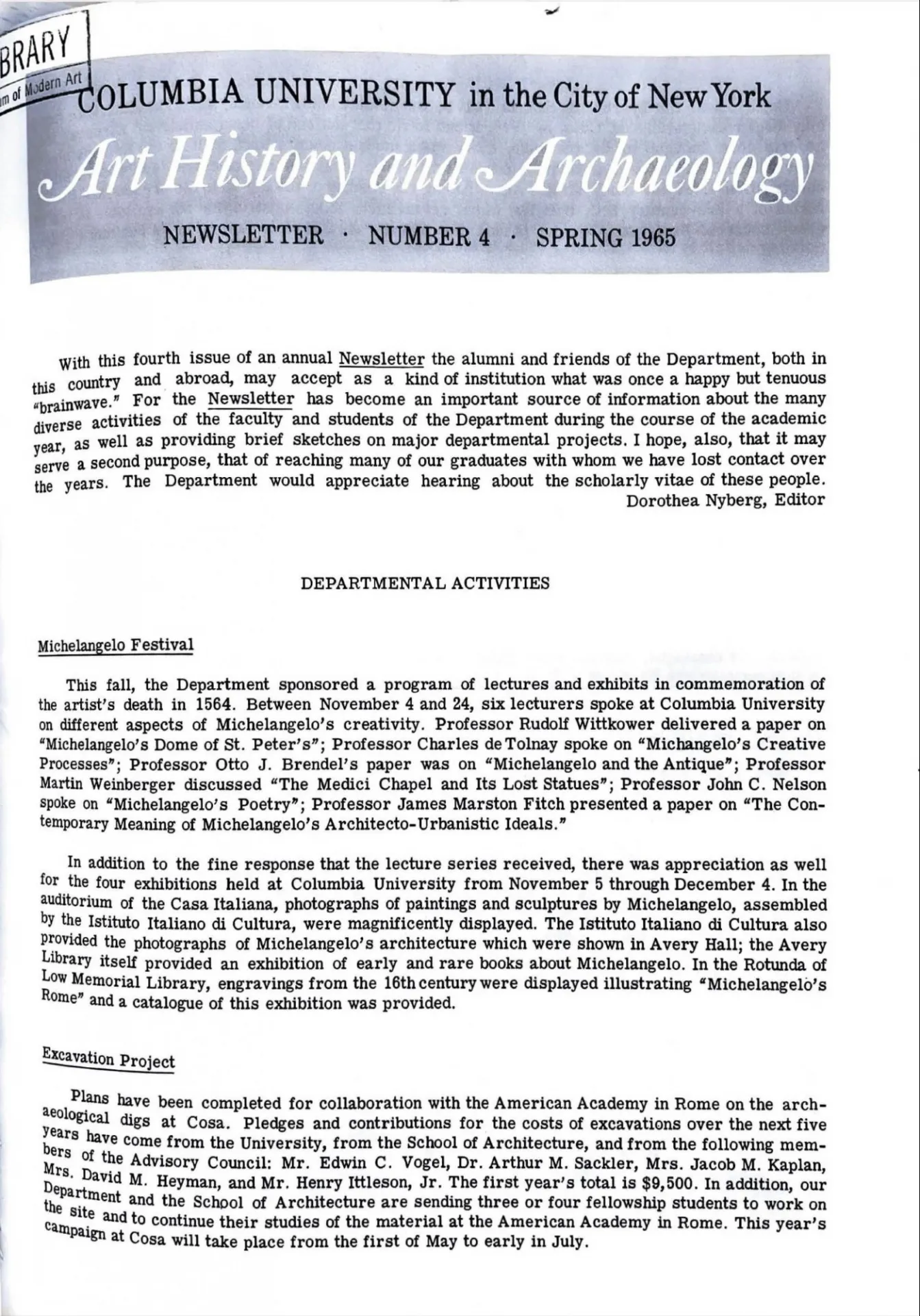 newsletter first page, 1965