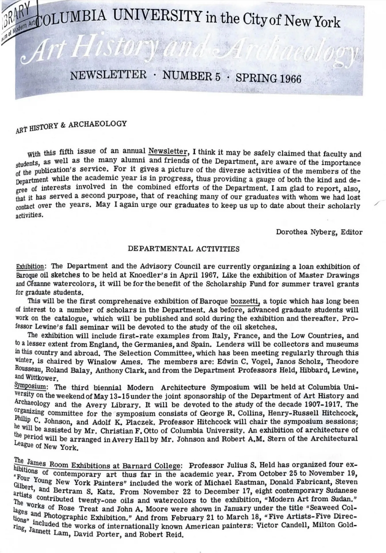 newsletter cover, 1966