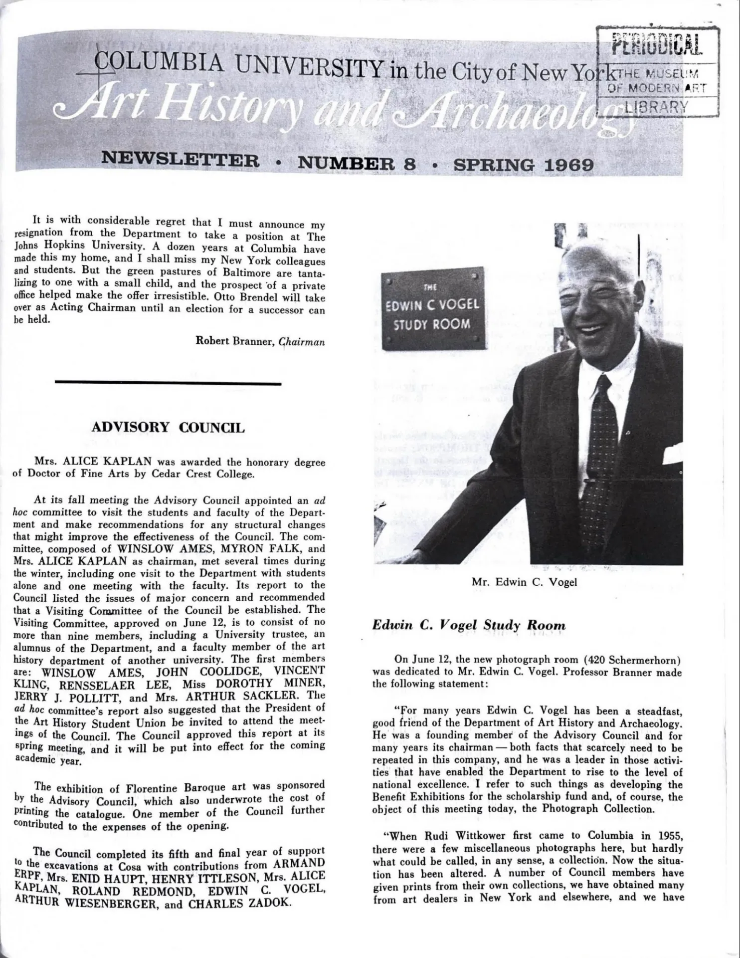 Newsletter first page, 1969