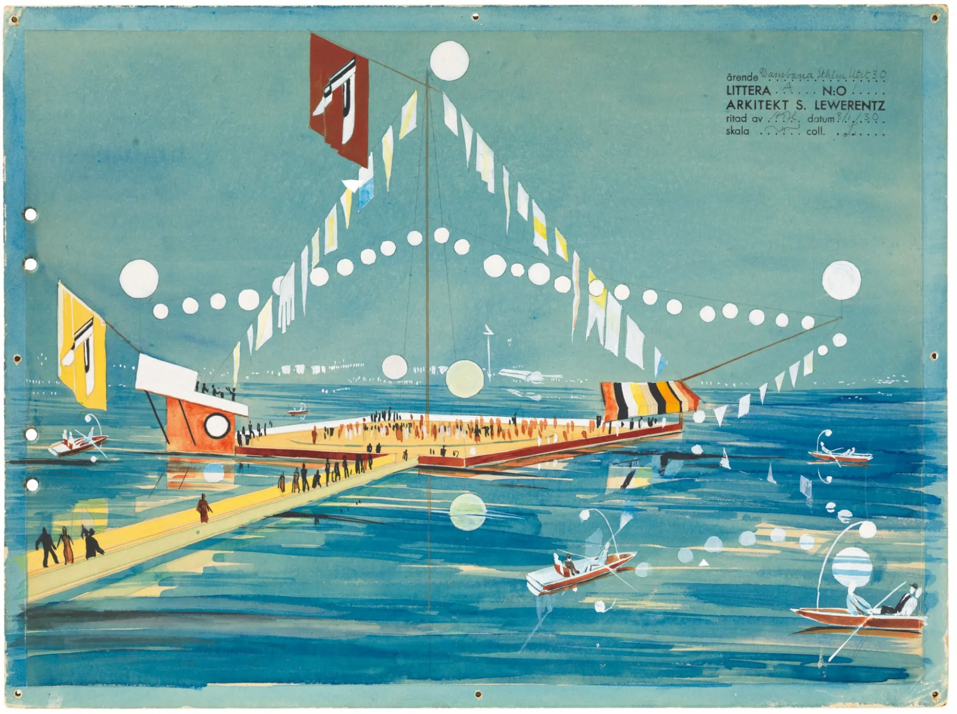 Floating dance floor. Stockholm exhibition 1930 / Flytande dansgolv. Stockholmsutställningen 1930 © ArkDes samling/ArkDes collections