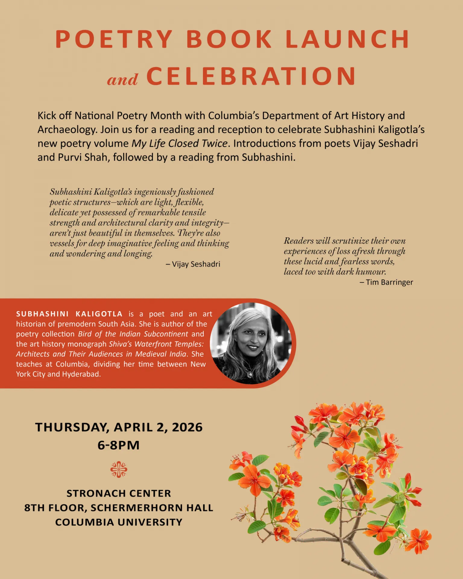Subhashini Kaligotla Poetry Book Launch poster