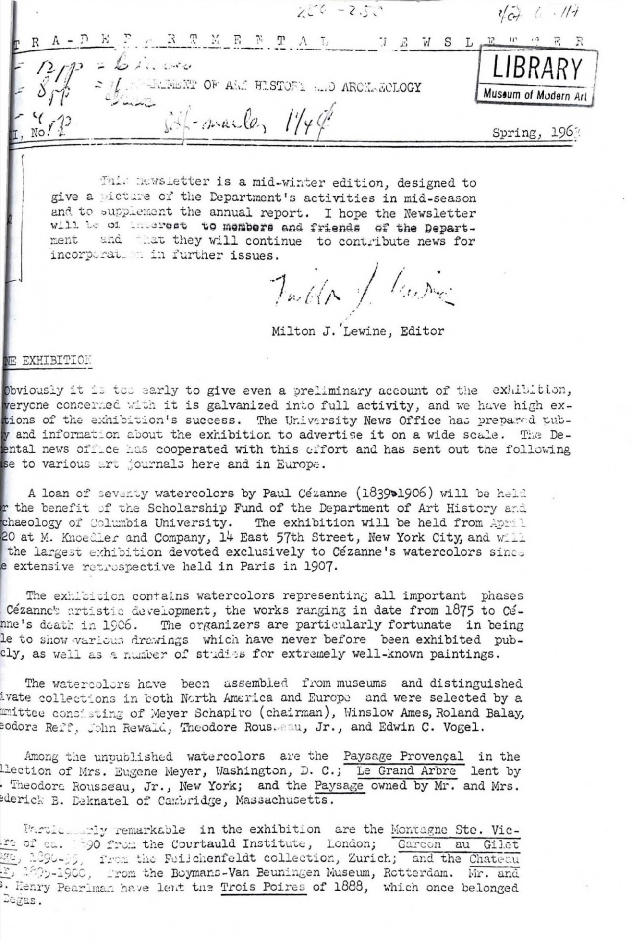 newsletter, 1963