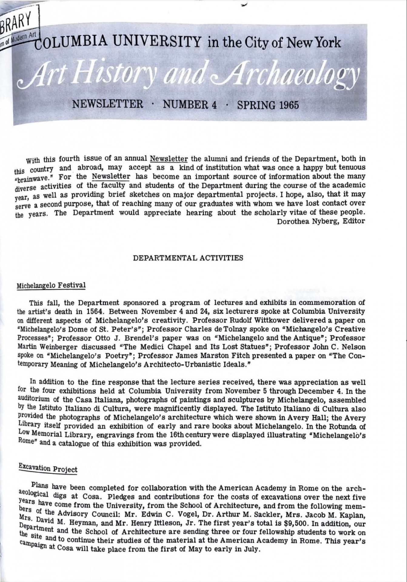 newsletter first page, 1965