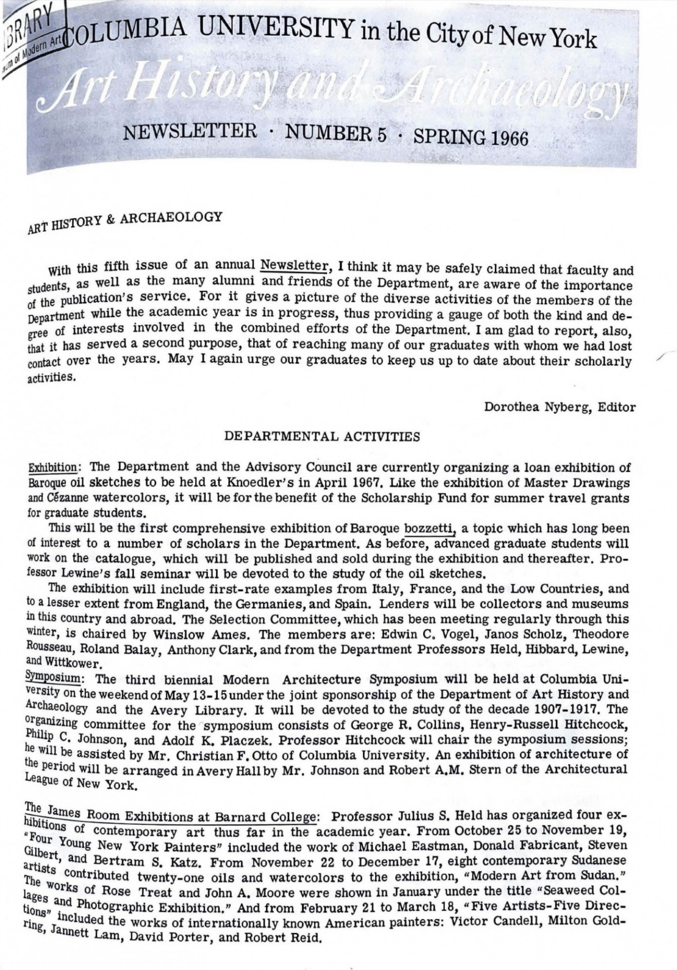 newsletter cover, 1966