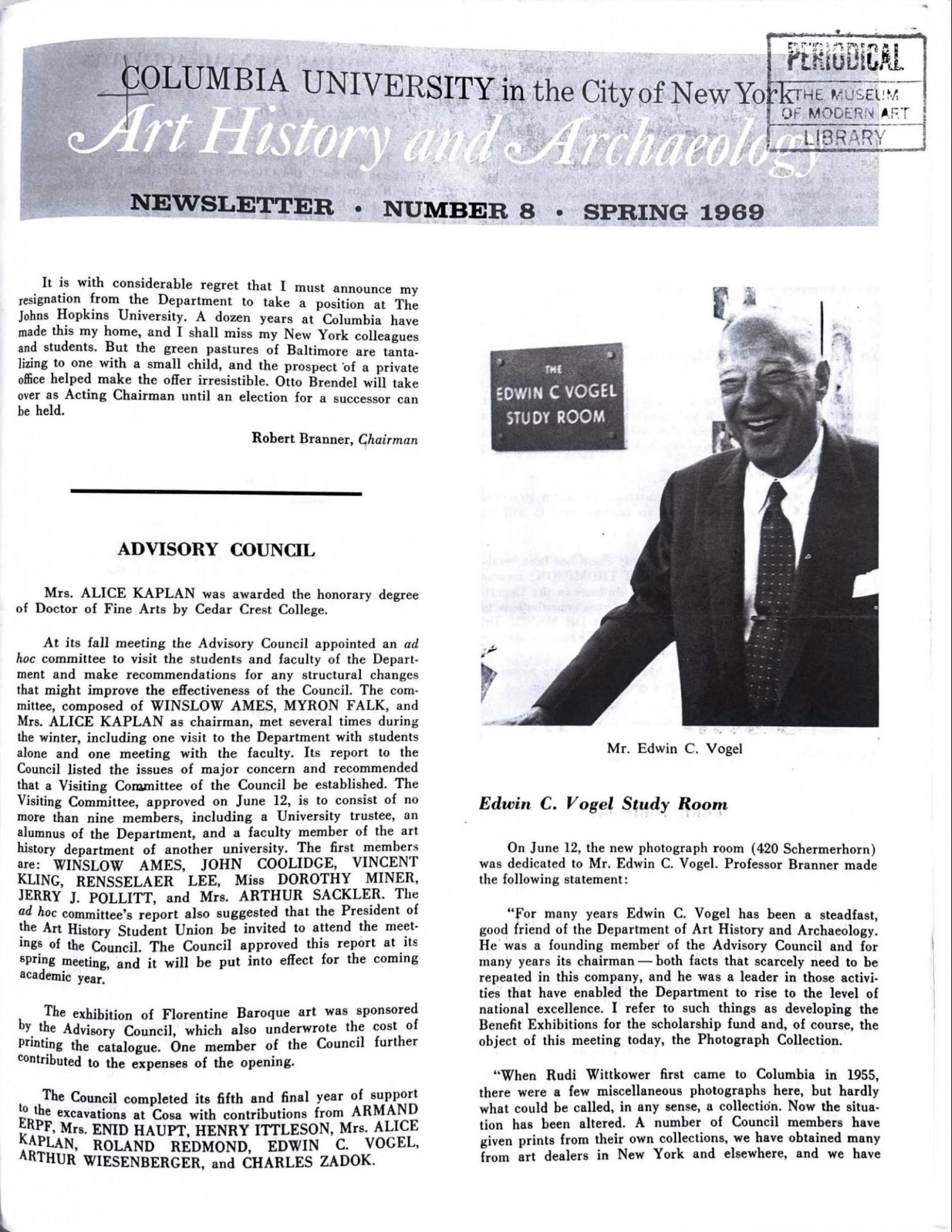 Newsletter first page, 1969