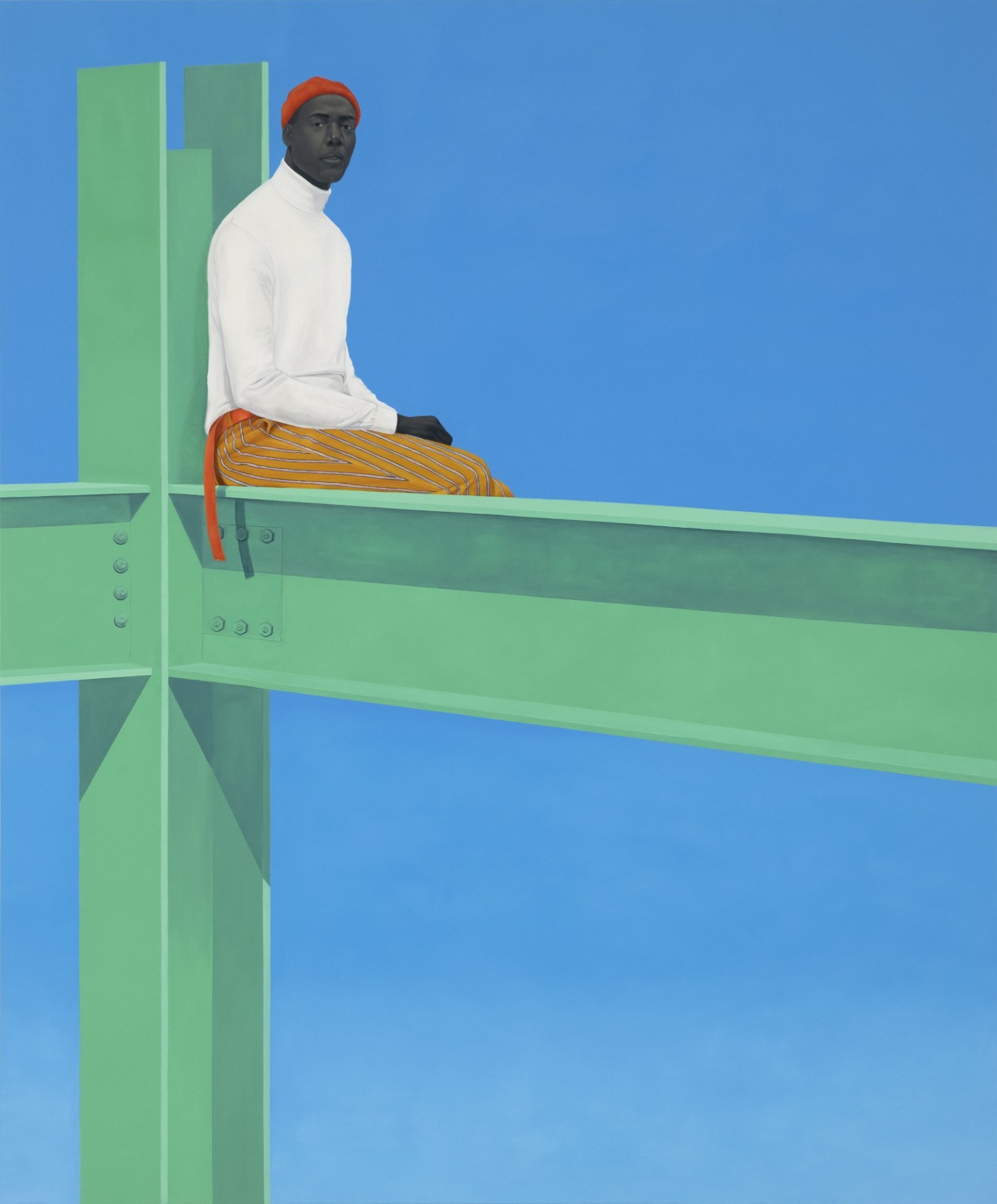 Amy Sherald, "If you surrendered to the air, you could ride it", 2019, oil on linen, 130 x 108 x 2 in. (330.2 x 274.3 x 6.4 cm) (artwork © Amy Sherald; photograph by Joseph Hyde, provided by Hauser & Wirth) Artwork by Amy Sherald
